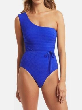 Sea Level Swim Messina One-Shoulder Tie Waist One-Piece Swimsuit NWOT sz
8 Blue